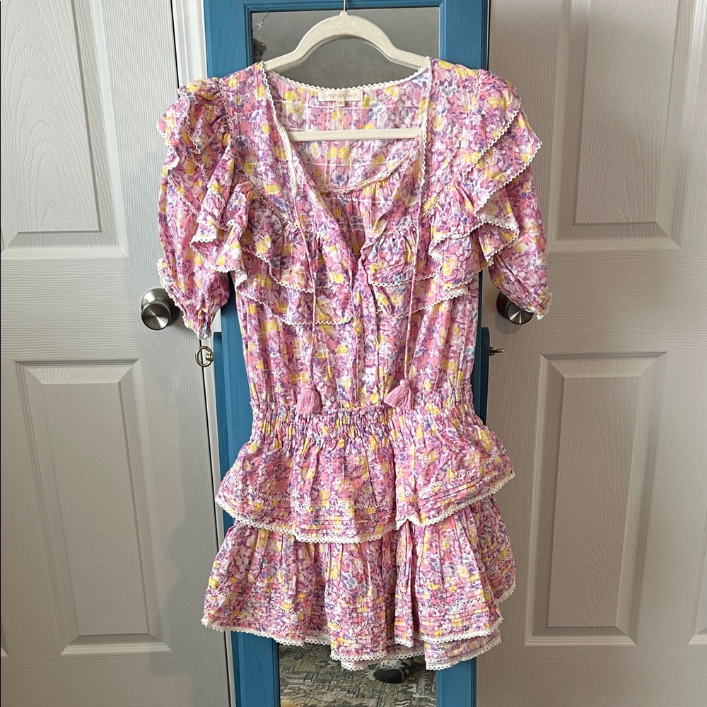 LoveShackFancy Colorful Floral Ruffle Mini Dress Size Small